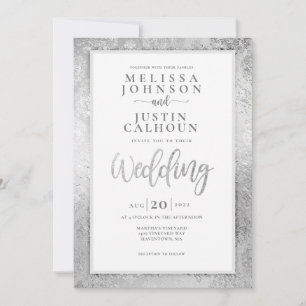 Faire-part de mariage fleurie argentée Damask
