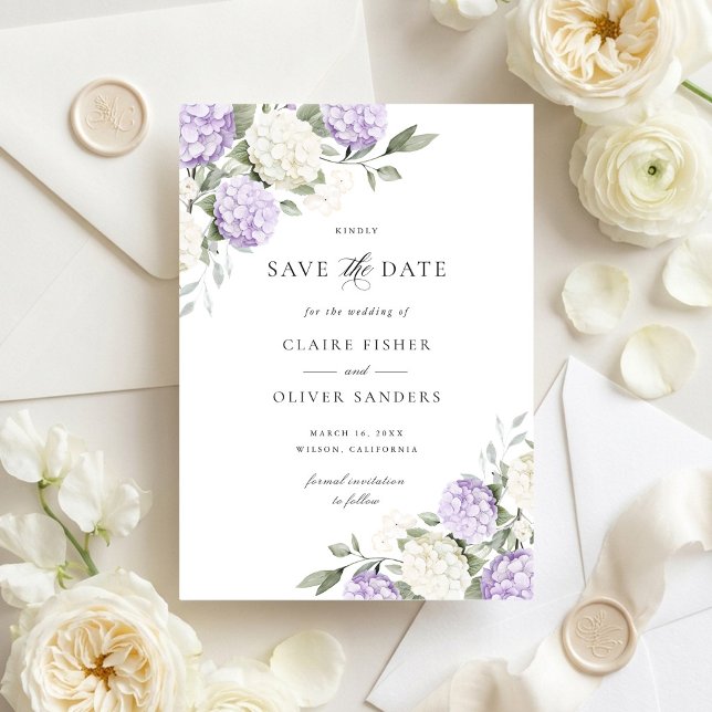 Faire-part de mariage Fleurie Hortensia Violet (Créateur téléchargé)