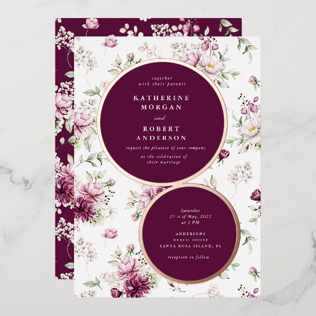faire-part de mariage fleurie magenta jardin (Recto/Verso)