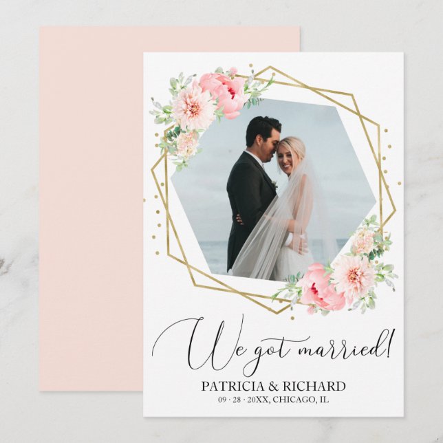 Faire-Part de Mariage Fleurie Rose Nous nous somme (Devant / Derrière)