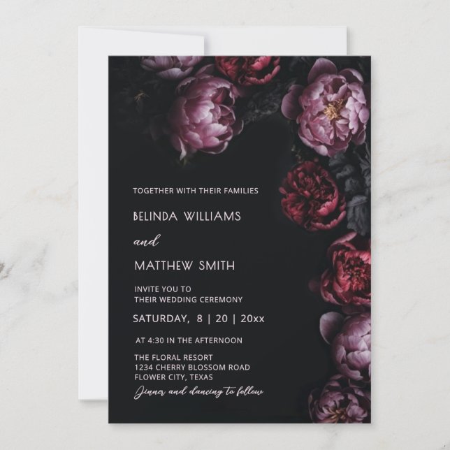 Faire-part de mariage Fleurs 3D Sombres et Sinuées (Devant)