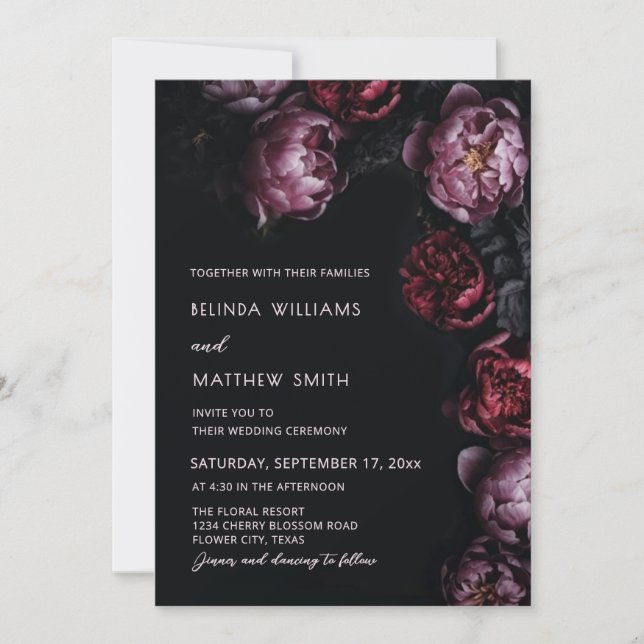 Faire-part de mariage Fleurs 3D Sombres et Sinuées (Devant)