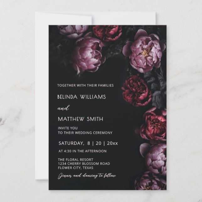 Faire-part de mariage Fleurs 3D Sombres Humeur (Devant)