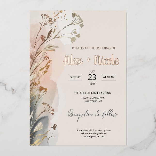 Faire-part de mariage - Fleurs agitées (Recto)