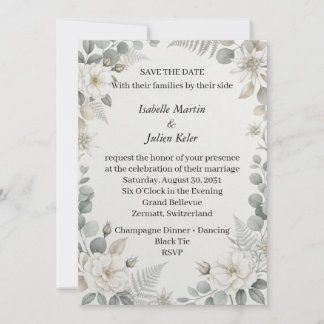 Faire-Part de Mariage Fleurs Blanches Botaniques p