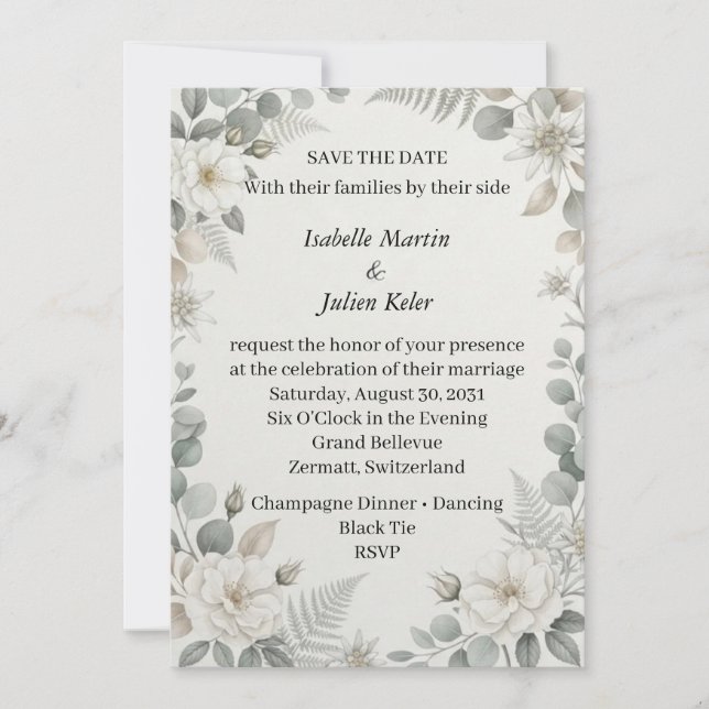 Faire-Part de Mariage Fleurs Blanches Botaniques p (Devant)