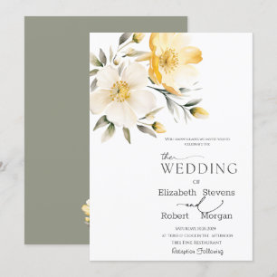 Faire-part de mariage Fleurs blanches jaunes aquar