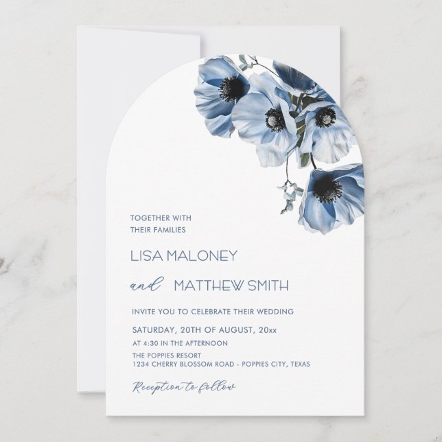 Faire-part de mariage Fleurs Bleues sur Fond Blanc (Devant)