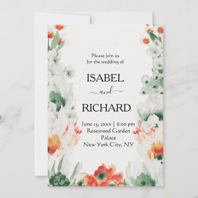 Faire-part de mariage Fleurs d'aquarelle Fleurs sa (Devant)