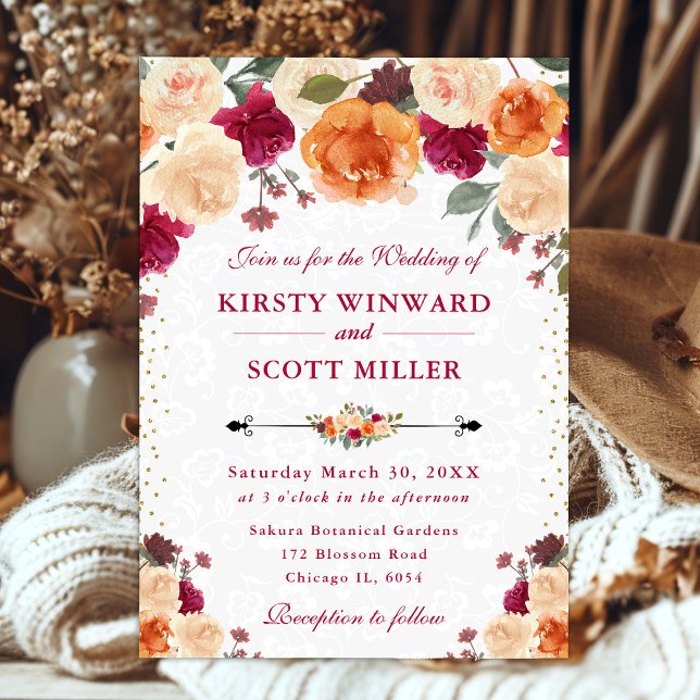 Faire-part de mariage Fleurs de automne Rouge et O (Créateur téléchargé)