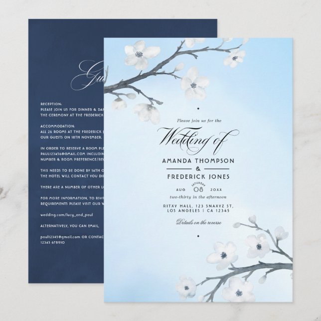 Faire-part de mariage Fleurs de cerisier blanches (Devant / Derrière)