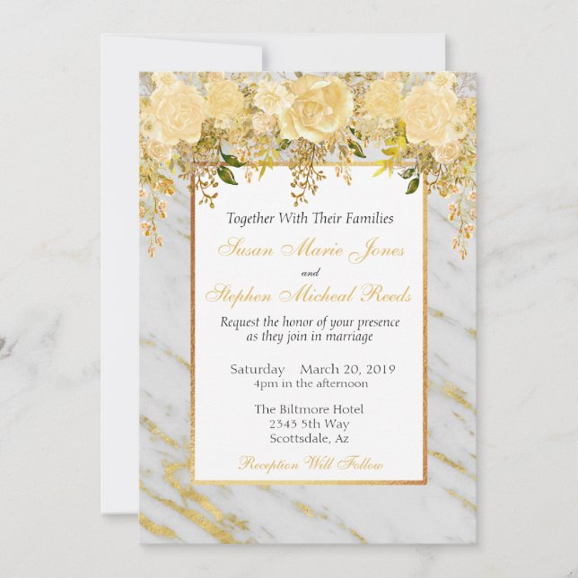 Faire-part de mariage Fleurs de marbre métallisé o (Devant)