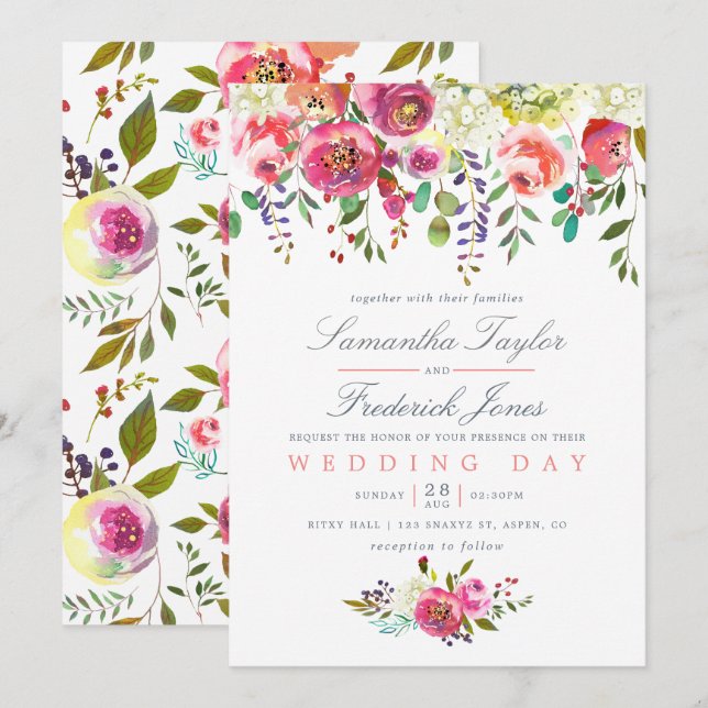 Faire-part de mariage Fleurs de pêcher rose (Devant / Derrière)