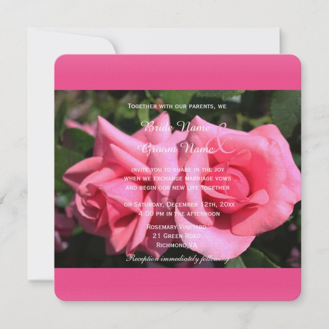 Faire-part de mariage fleurs de rose double rose c (Devant)