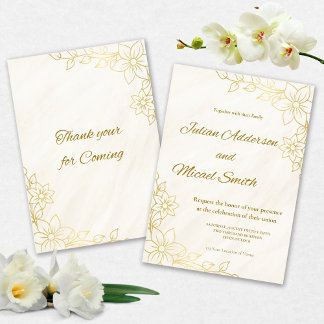Faire-part de mariage Fleurs Dorées