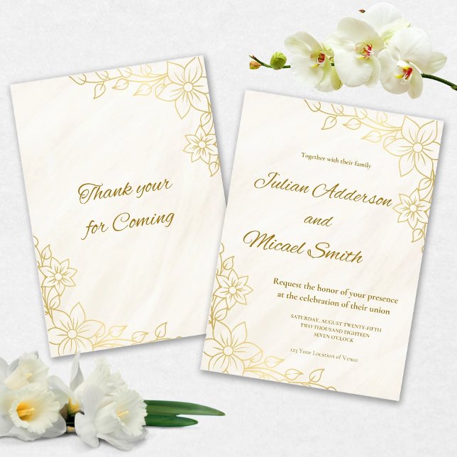 Faire-part de mariage Fleurs Dorées (Créateur téléchargé)