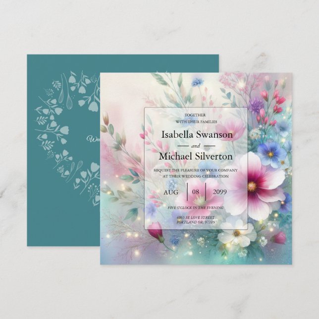 Faire-part de mariage Fleurs éclatantes de printem (Devant / Derrière)