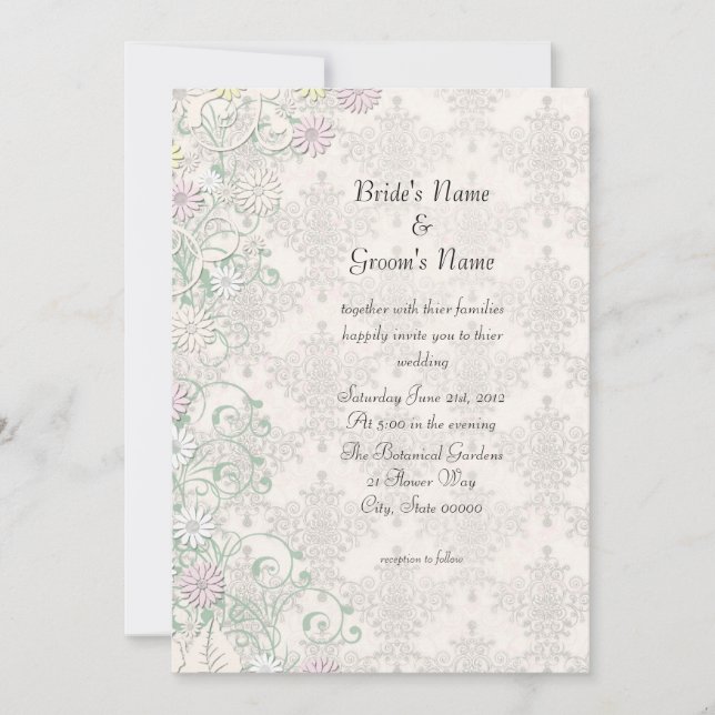 Faire-part de mariage Fleurs et damas de printemps (Devant)