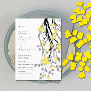 Faire-part de mariage fleurs grises et jaunes BUDG