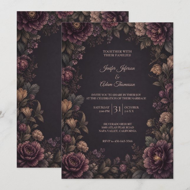 Faire-part de mariage Fleurs Humeur Vintage (Devant / Derrière)