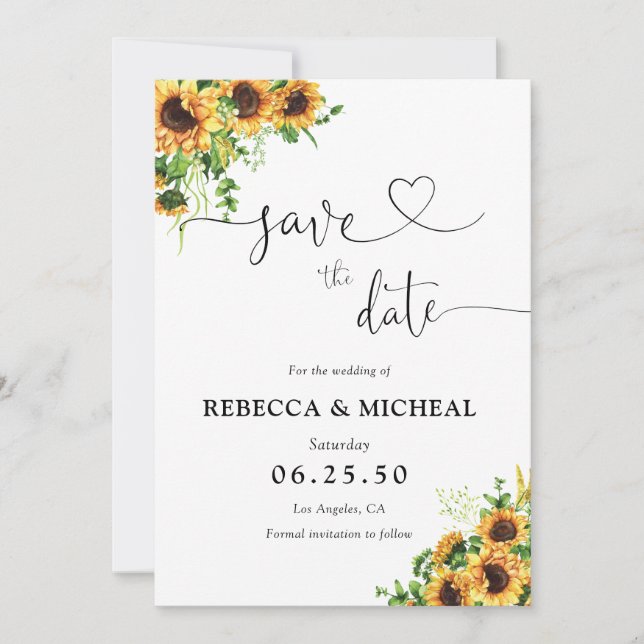 Faire-Part de Mariage Fleurs Jaunes Save The Date (Devant)
