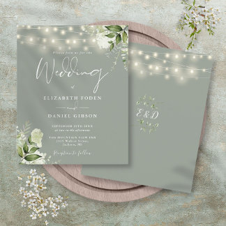 Faire-part de mariage Fleurs lumineuses vert sauge