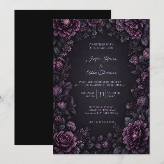 Faire-part de mariage Fleurs Mauves Moody (Devant / Derrière)