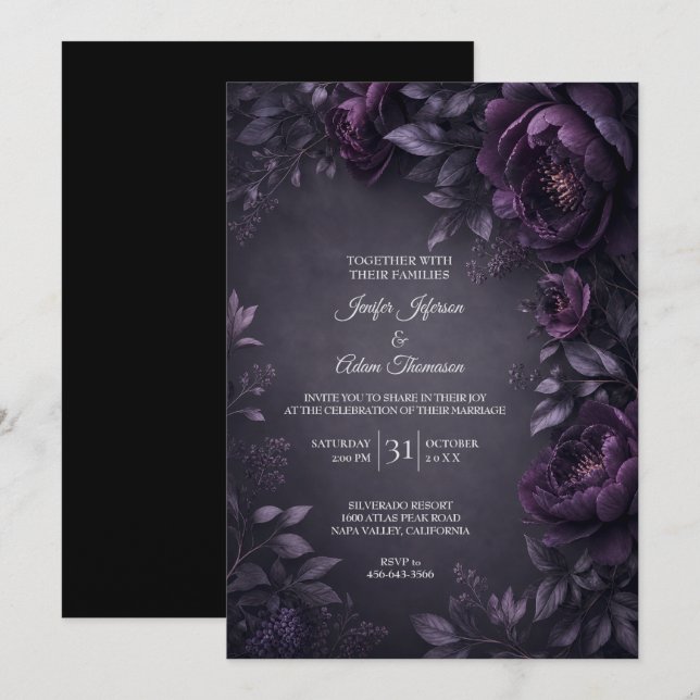 Faire-part de mariage Fleurs Mauves Moody (Devant / Derrière)