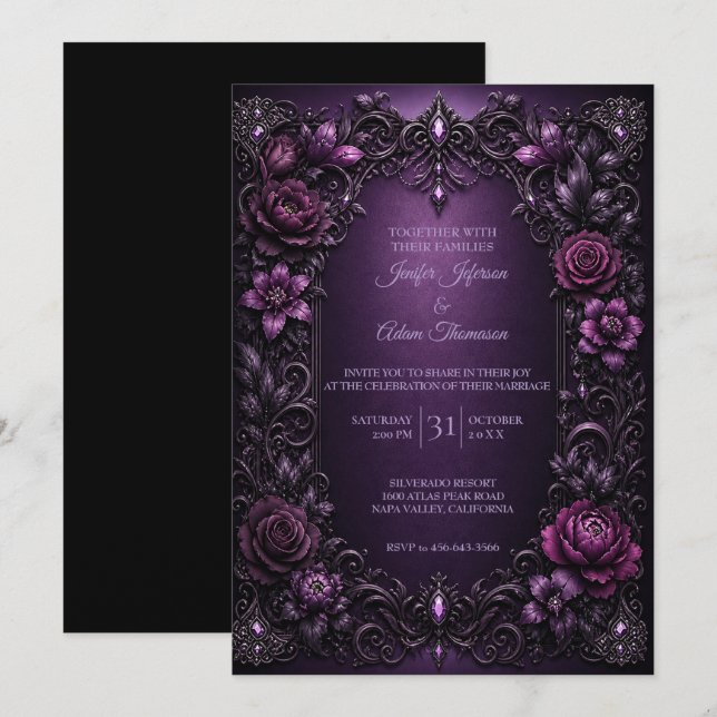 Faire-part de mariage Fleurs Mauves Moody (Devant / Derrière)