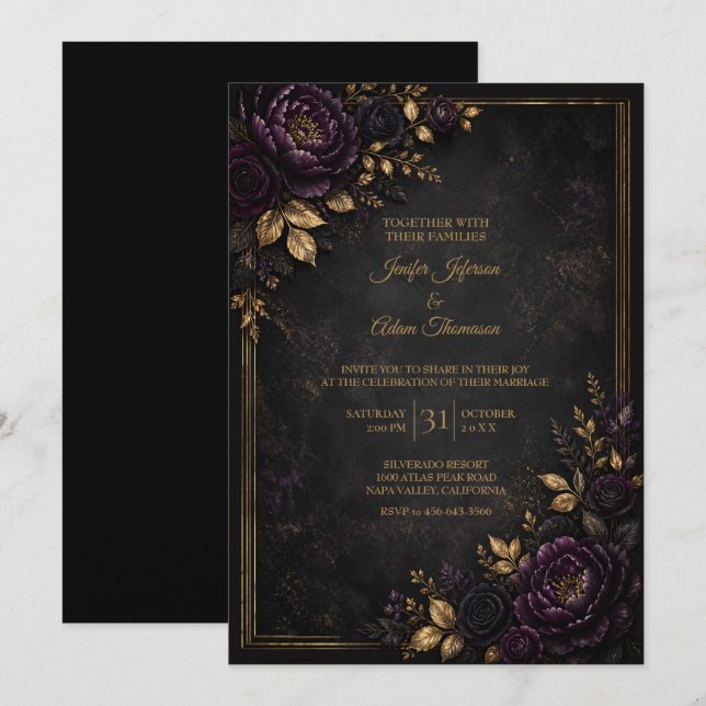 Faire-part de mariage Fleurs Mauves Moody (Devant / Derrière)