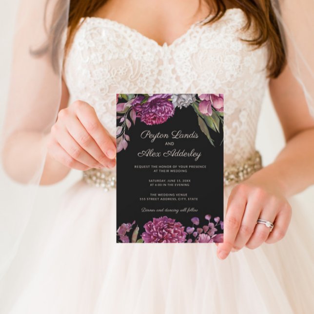 Faire-part de mariage Fleurs Noires Violettes Maus (Créateur téléchargé)