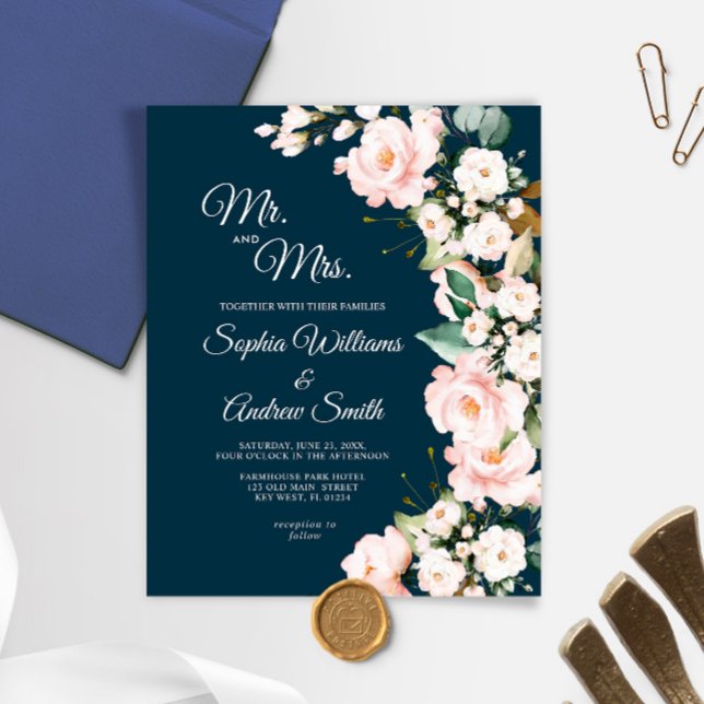 Faire-part de mariage Fleurs Roses de bleus budgét (Créateur téléchargé)