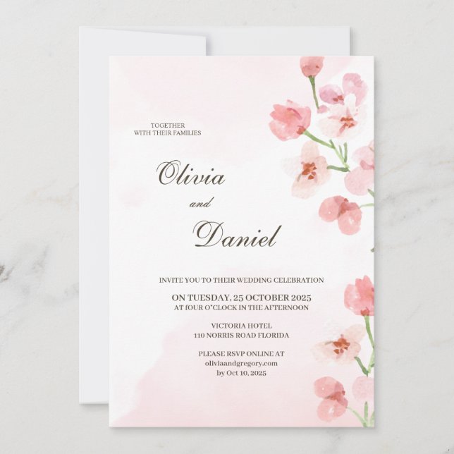 Faire-part de mariage Fleurs roses rustiques moder (Devant)