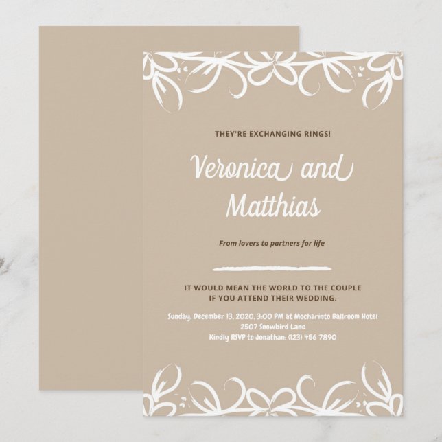 Faire-part de mariage Fleurs rustiques marron (Devant / Derrière)