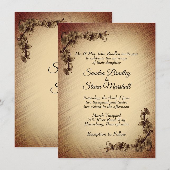 Faire-part de mariage Fleurs Rustiques Profondes (Devant / Derrière)