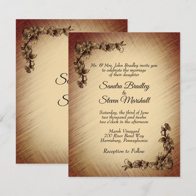 Faire-part de mariage Fleurs Rustiques Profondes (Devant / Derrière)