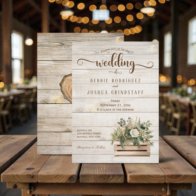 Faire-part de mariage Fleurs rustiques sur bois (Créateur téléchargé)