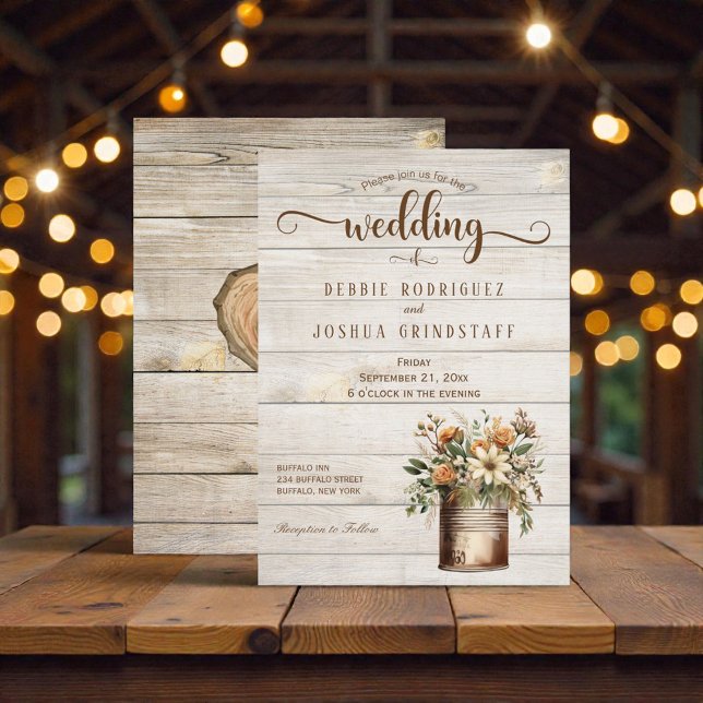 Faire-part de mariage Fleurs rustiques sur bois (Créateur téléchargé)