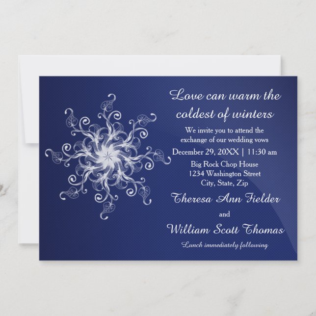 Faire-part de mariage flocon de neige moderne bleu (Devant)