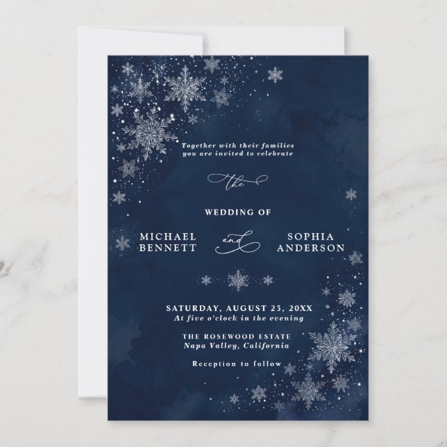 Faire-part de mariage Flocons de minuit (Devant)