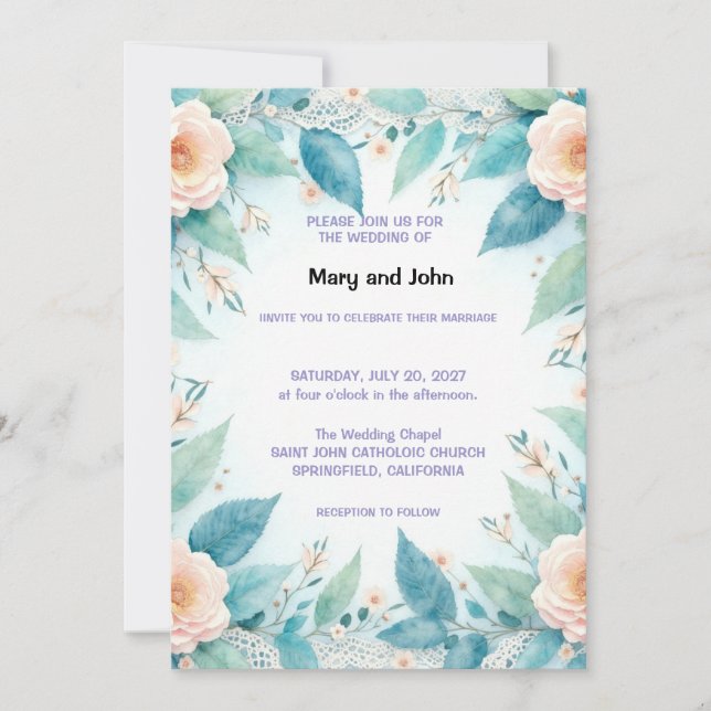 Faire-part de mariage floral (Devant)