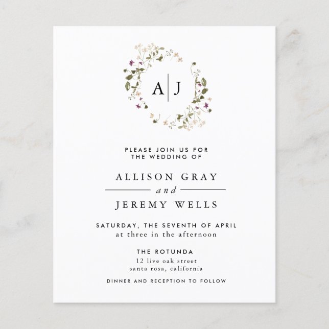 Faire-part de mariage floral (Devant)