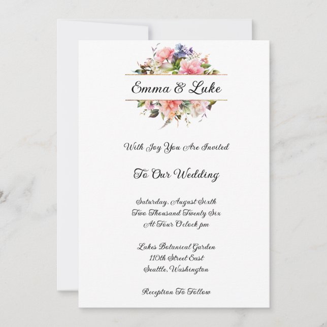Faire-part de mariage floral (Devant)