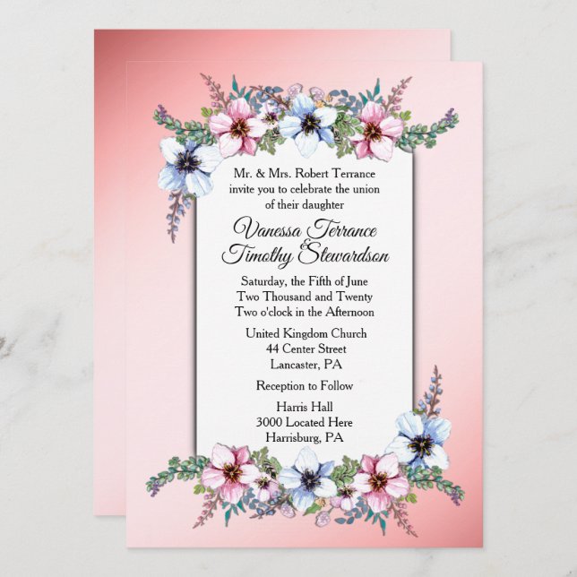 Faire-part de mariage floral (Devant / Derrière)