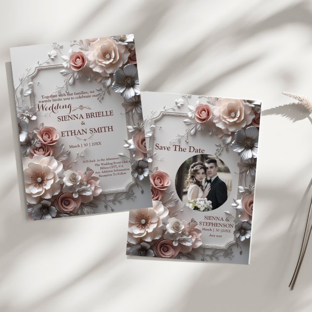 Faire-part de mariage floral 3D Rustique Élégant (Créateur téléchargé)