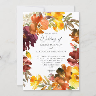 Faire-part de mariage floral à automne orange et j