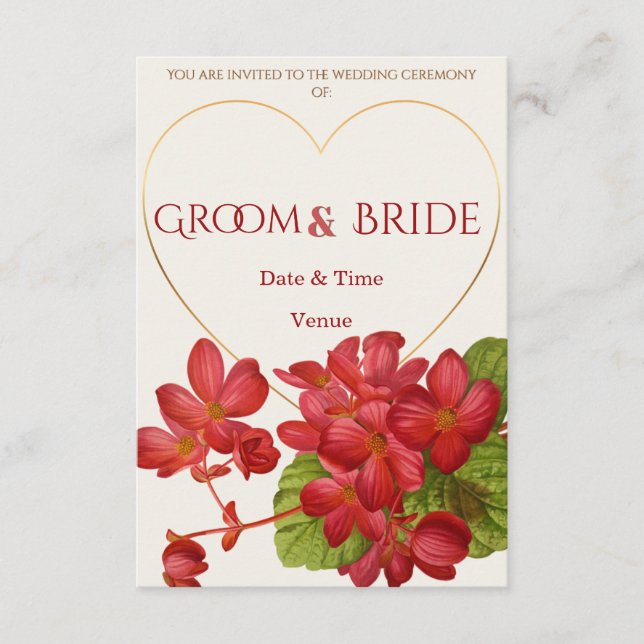 Faire-part de mariage floral à cadre en forme de c (Devant)