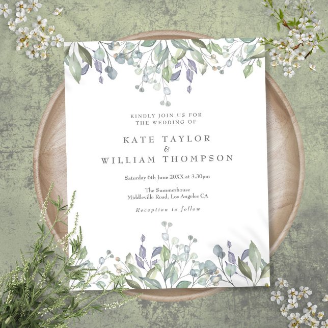 Faire-part de mariage floral à feuilles de lilas B (Budget Lilac Greenery Floral Wedding Invitation)