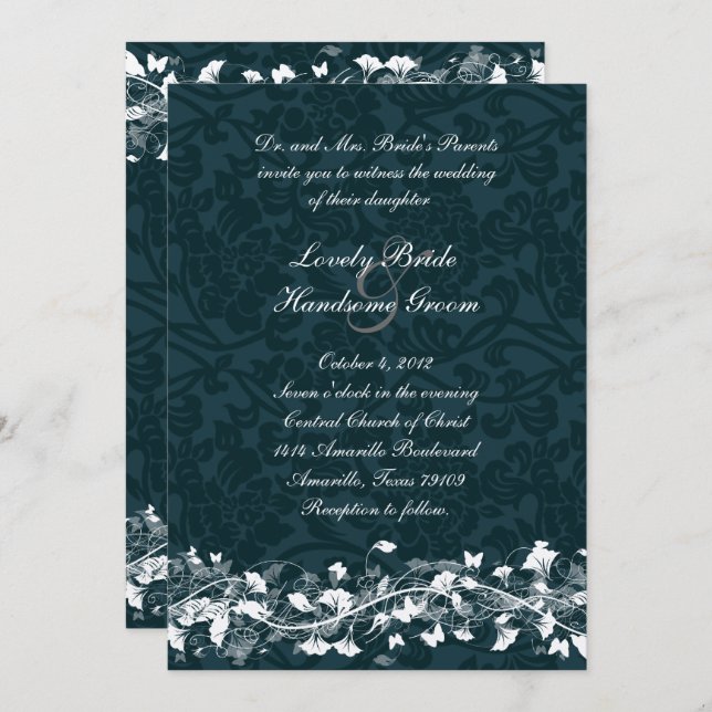 Faire-part de mariage floral à la crème Damask de  (Devant / Derrière)