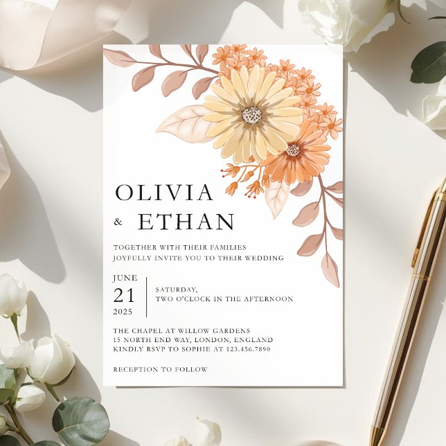Faire-part de mariage floral à la crème et à l'abr (Créateur téléchargé)